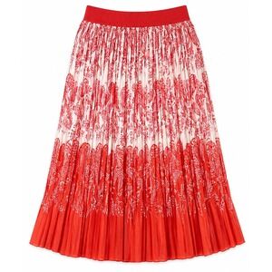 Metrowear Womens Skirt Large Red White Pleated Midi Floral‎ Boho Chic Flow
